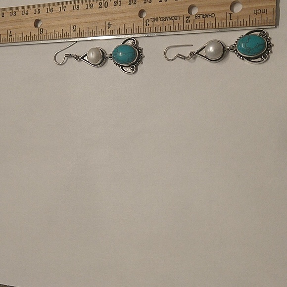 Turquoise and pearl earrings 925 - Picture 5 of 5